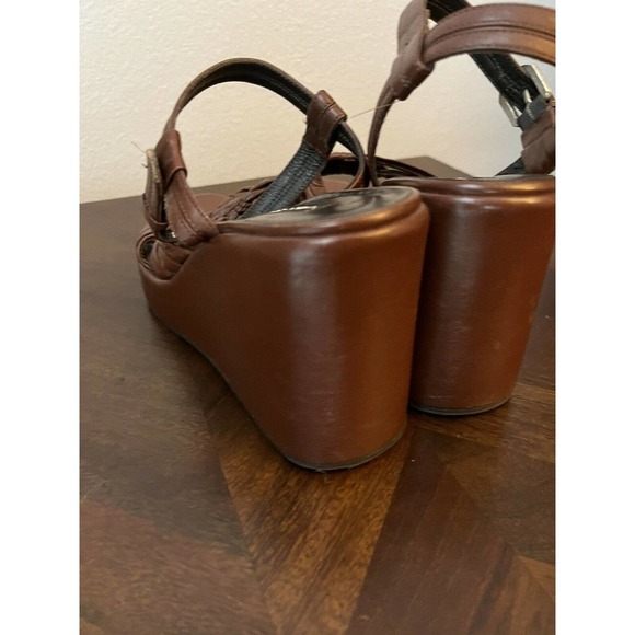 Vintage y2k 7.5M Platform Chunky Sandals Brown Leather Ankle Strap Via Spiga - Picture 5 of 6